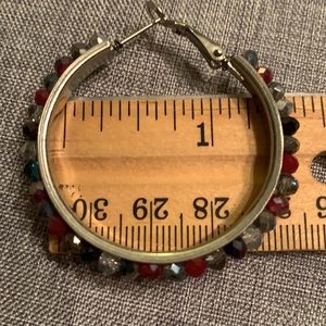 Pair of Silver Tone Hoop Beaded Earrings Blue Red